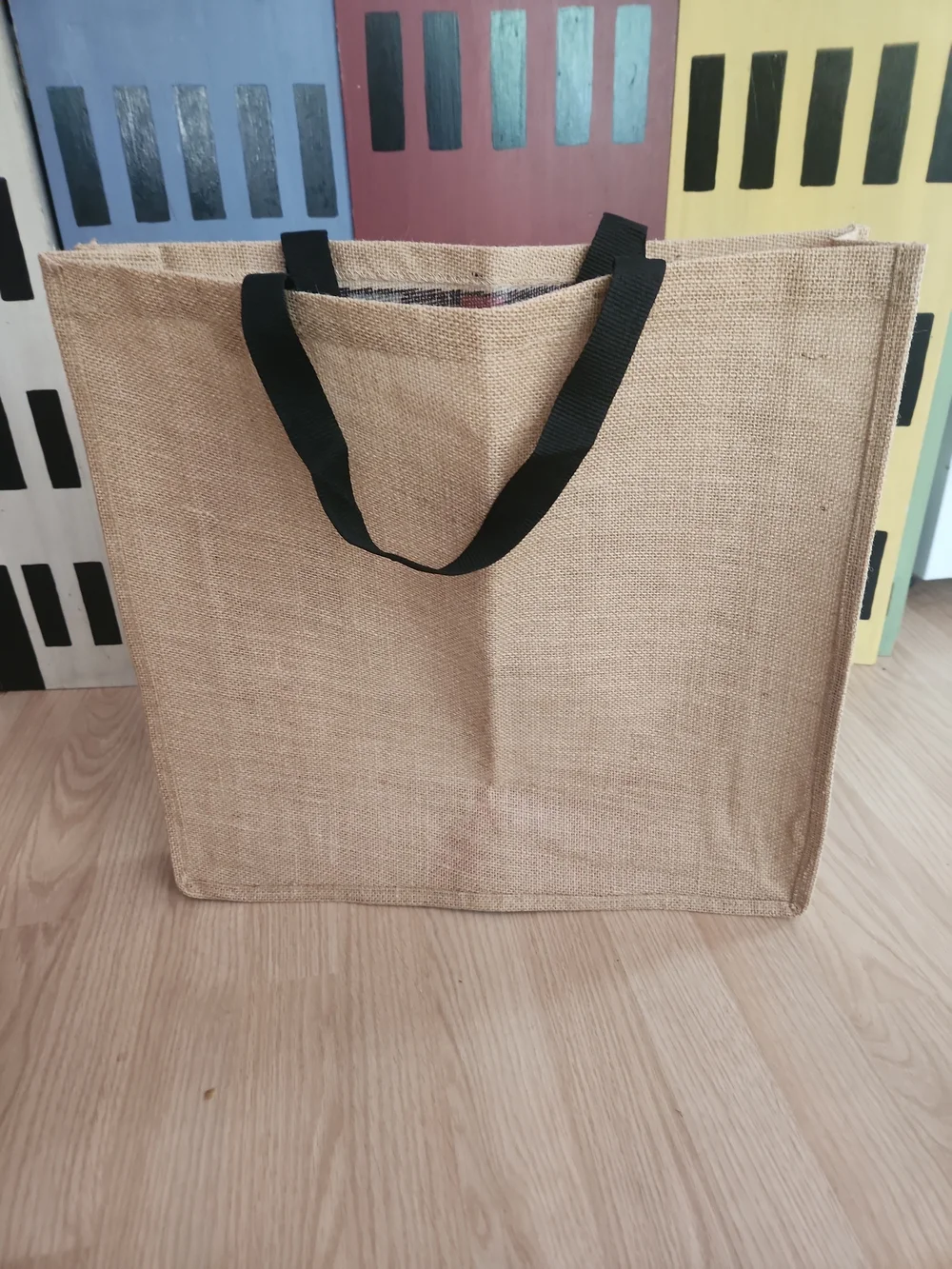 Jute Tote Bag with Kokopelli Print - Red & Black